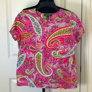 Lauren Ralph Lauren Tshirt Paisley Short Sleeve 100% Cotton Size Large